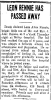 Obituary: Leon Rennie 1929