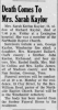Obituary: Sarah Kaylor 1953 Obituary: Sarah Kaylor 1953